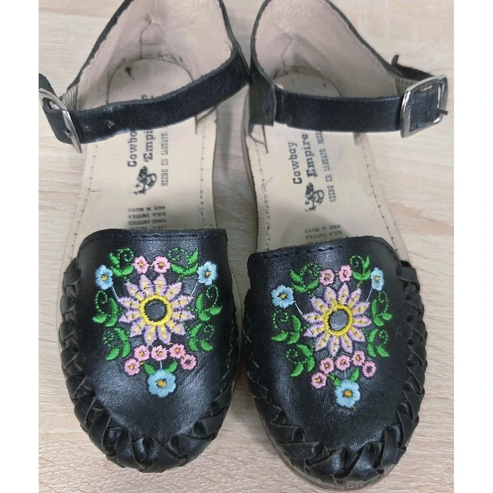Cowboy Empire Floral Embroidered Leather Huarache Sandals Kids US 12.5 Mexico 19